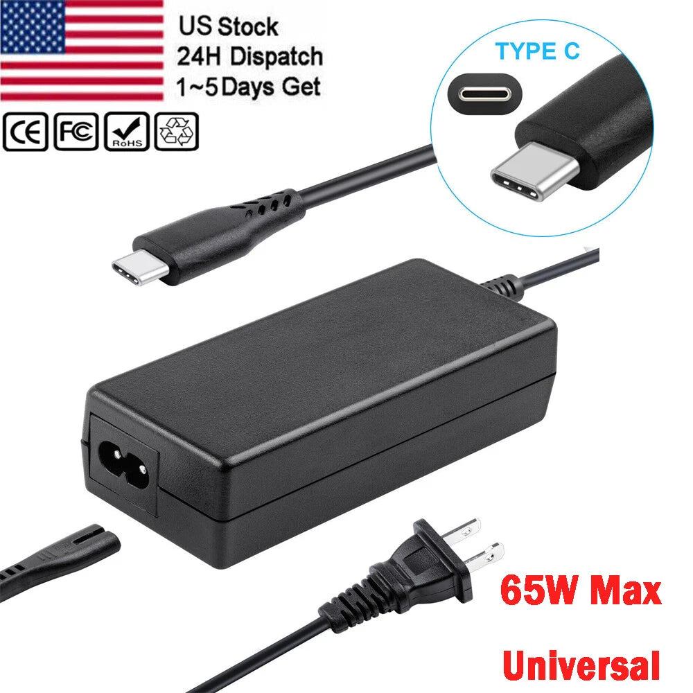 65W USB-C Type C Adapter Charger For HP Samsung Lenovo Yoga Dell Macbook Acer US