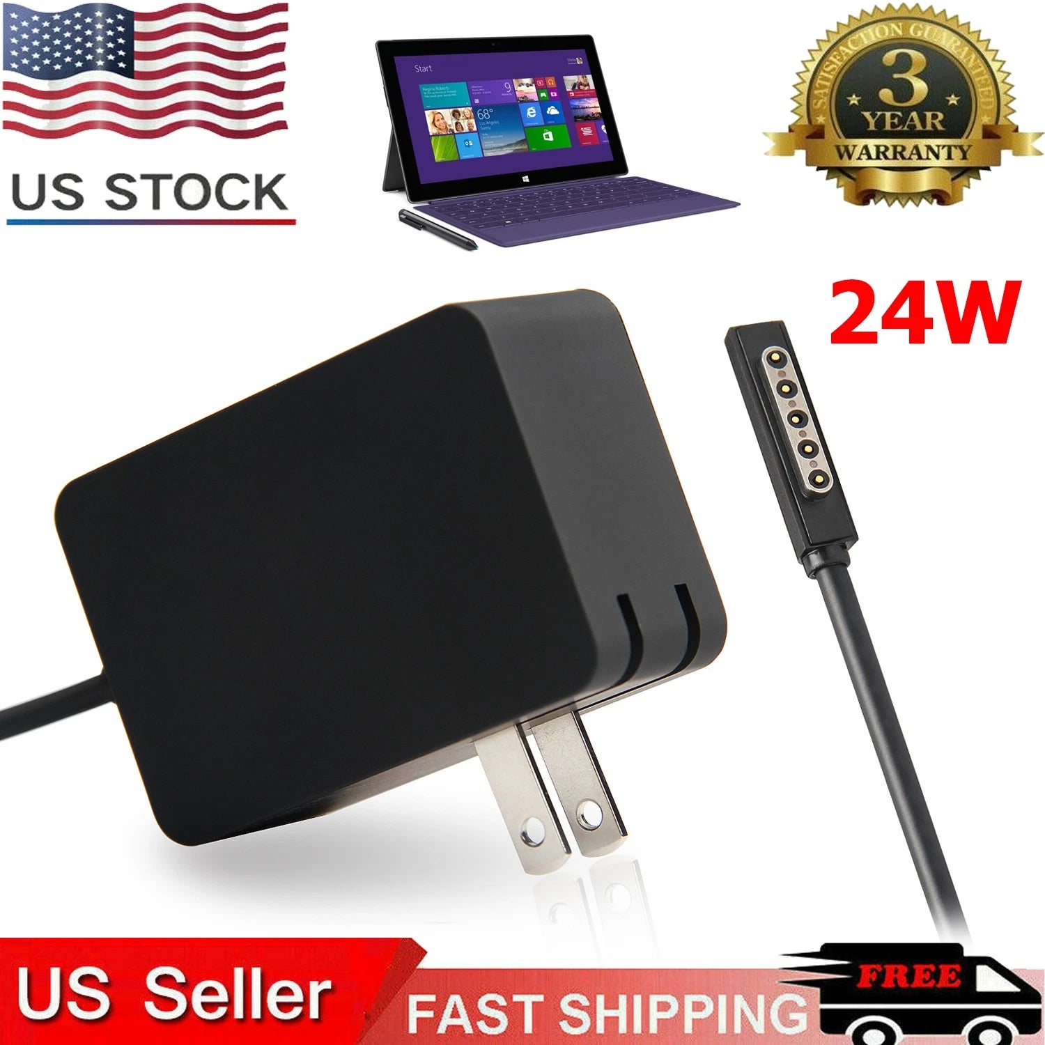 24W Wall Charger For Microsoft Surface Pro 1 2 & RT 1512 Tablet AC Power Adapter