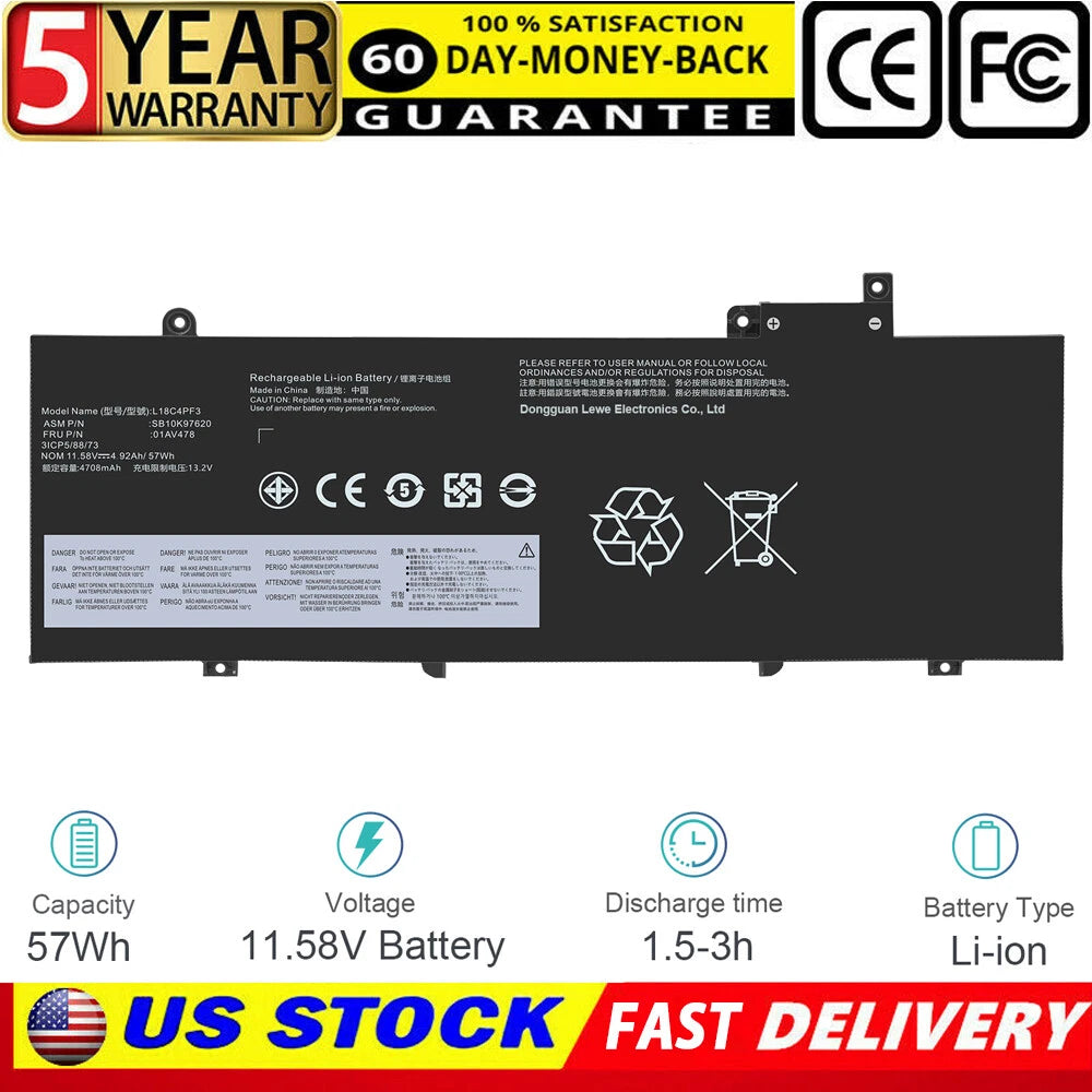 Replace 01AV478 Battery For Lenovo ThinkPad T480s Series 11.58 V 01AV480 01AV479