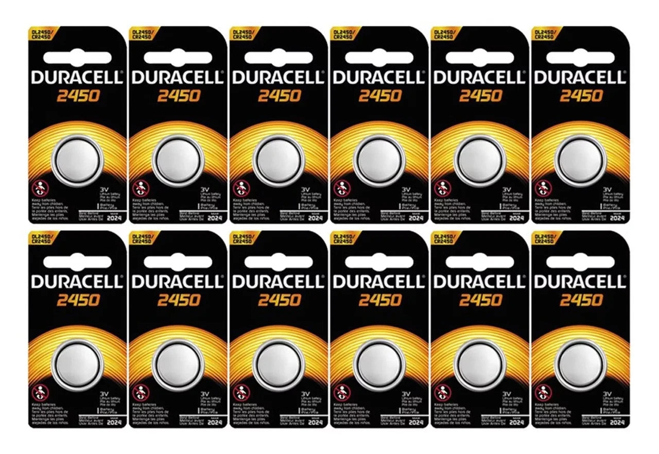 12-Pack Duracell 2450 Batteries 3.0 Volt Lithium Coin Button