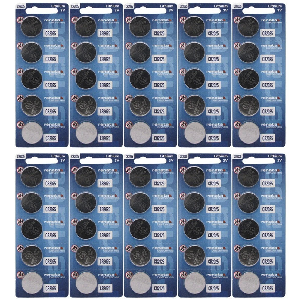 50 Pk Renata Lithium Coin Battery 3v Keyless Entry Remote Controls CR2025 Size