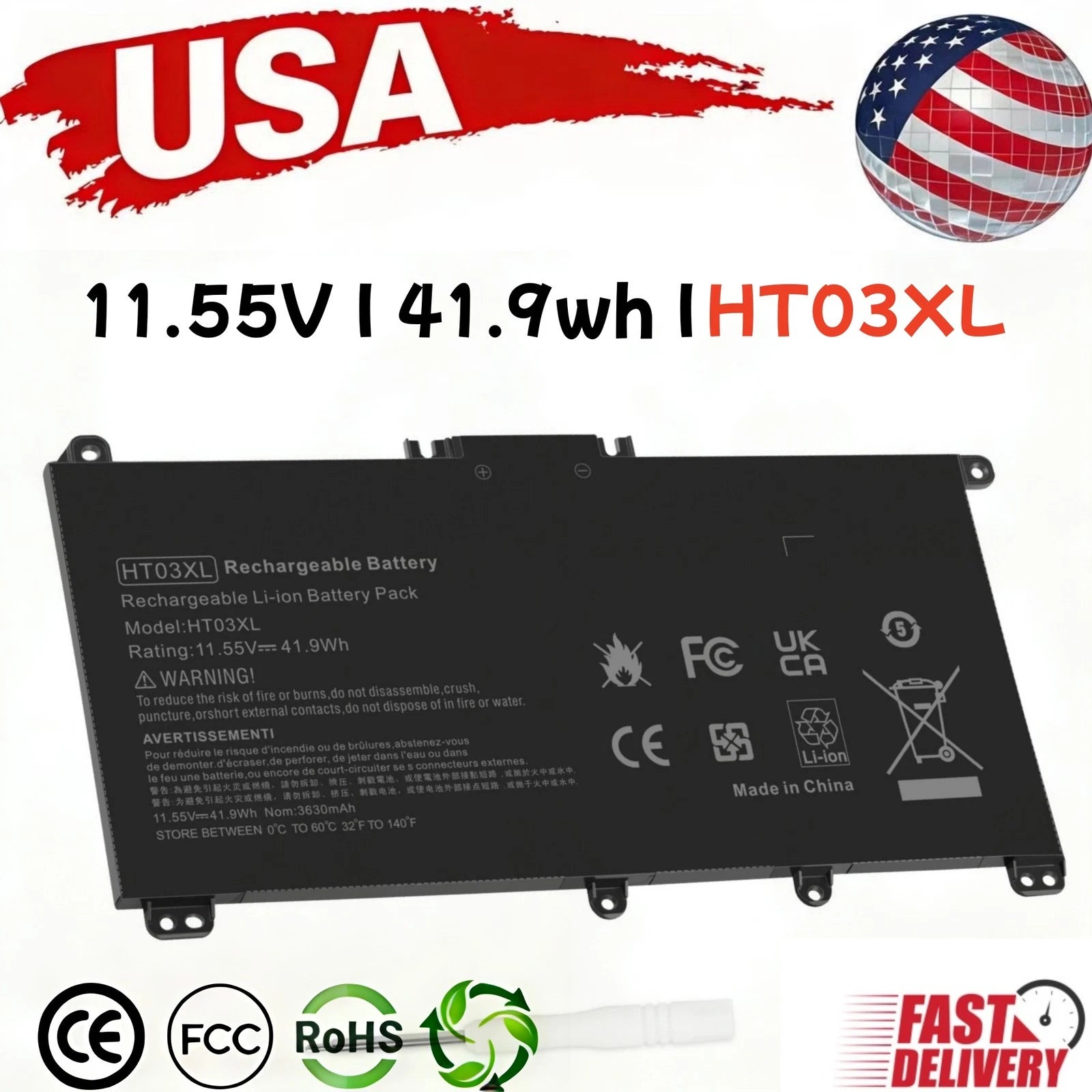Battery HT03XL L11119-855 For HP Pavilion 15s-DU 15-CS 15-DB 15-DA 15-DW 41.9Wh