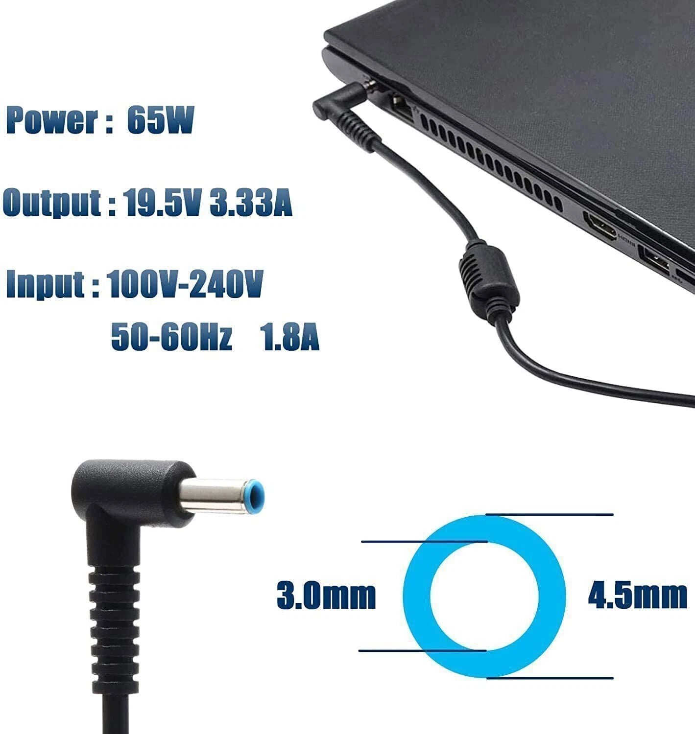 65W AC Adapter Charger For HP 15-F009WM 15-F039WM 15-F023WM 15-F059WM Laptop H