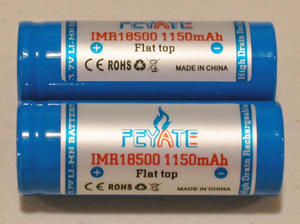 2 pc Feyate IMR 18500 LiMn 1150maH HIGH DRAIN Rechargeable Battery 3.7V Flat top