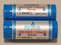 2 pc Feyate IMR 18500 LiMn 1150maH HIGH DRAIN Rechargeable Battery 3.7V Flat top