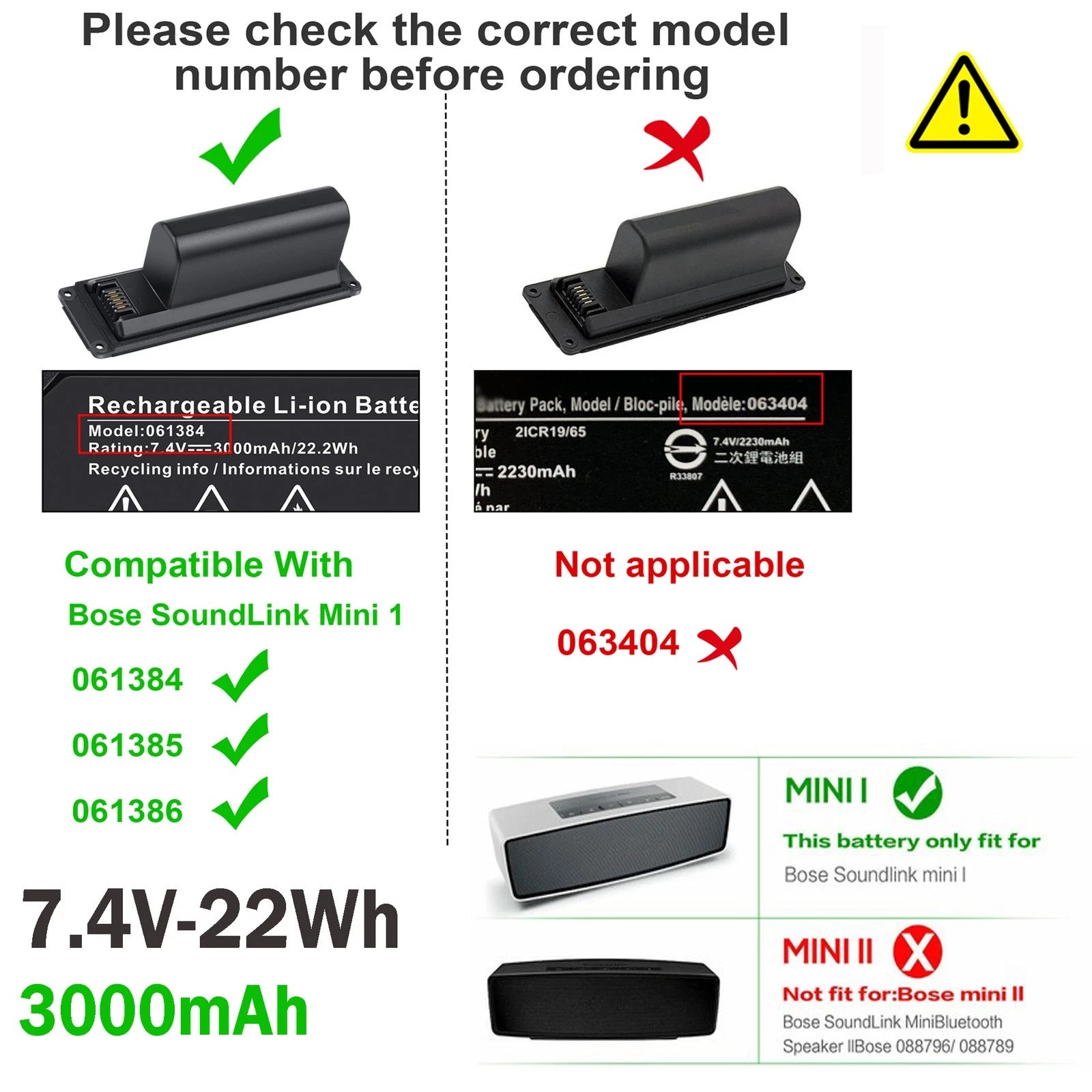 Battery For Bose SOUNDLINK Mini I one Speaker 061385 061386 061384 7.4V 3000mAh