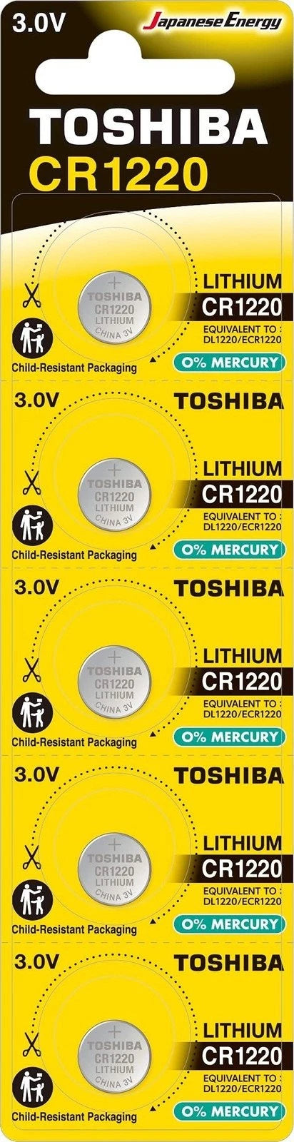 TOSHIBA CR1220 3V Lithium Coin Cell Battery 5 Batteries in Strip...