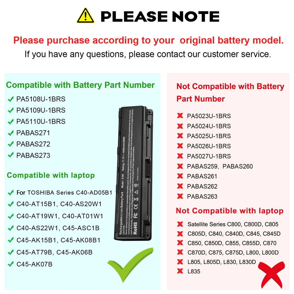 Battery For Toshiba Satellite C55-A5220 C55-A5300 C55-A5302 C55-A5282 C55-A5281