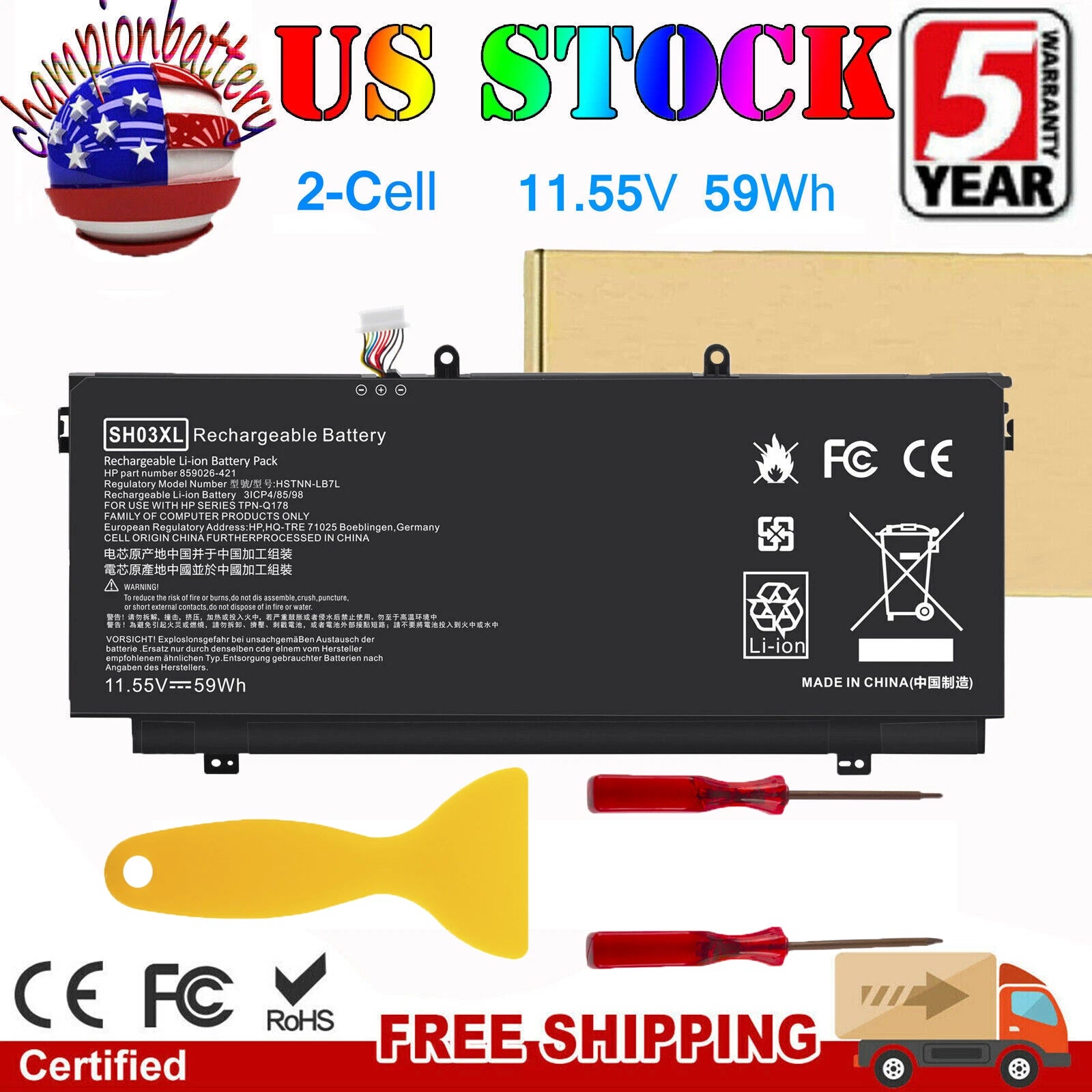 SH03XL Battery for HP Spectre X360 13-AC033DX 859356-855 HSTNN-LB7L TPN-Q178 59W