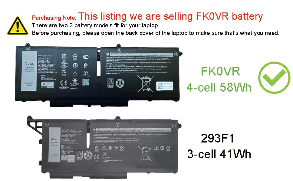 NEW FK0VR 293F1 001VX5 Battery For Dell Latitude 7330 7530 7430 2-in-1 15.2V 58W