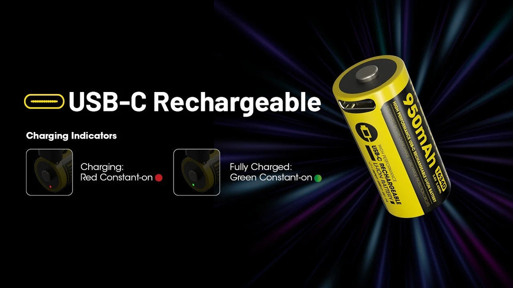 Nitecore NL169R 950mAh Rechargeable RCR123 / 16340 Battery w/USB-C Charging Port