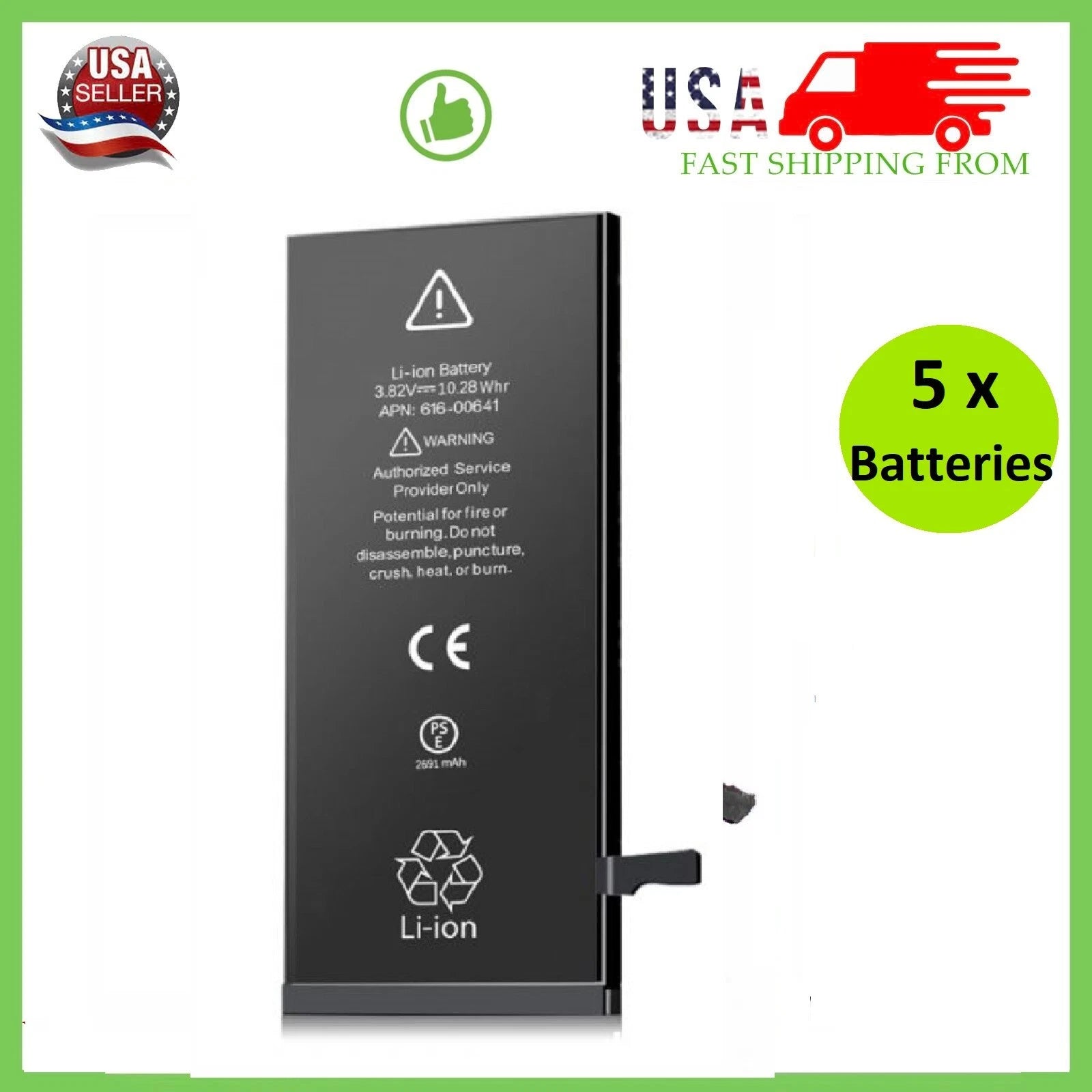 Premium Quality Replacement Battery For iPhone 5 6S 7 8 11 12 13 XR XS LOT (5x)