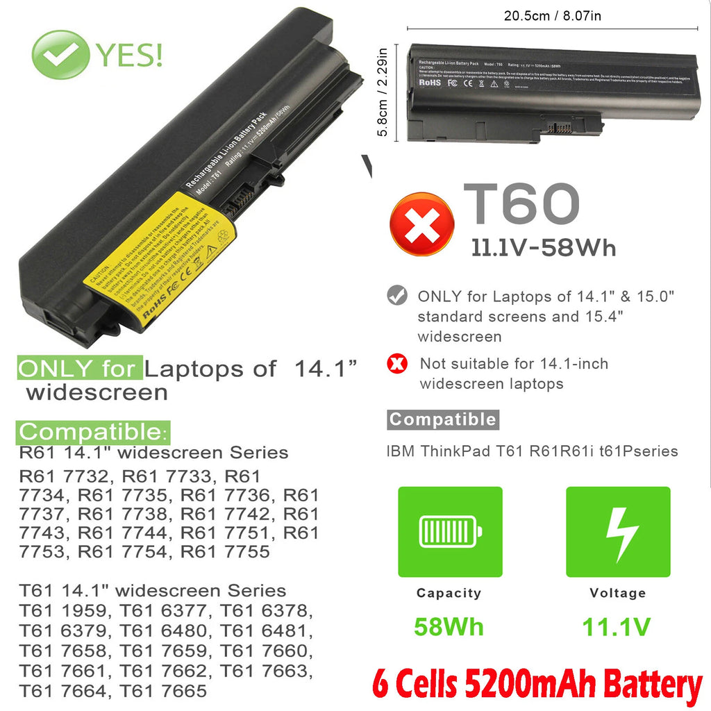 ?NEW T400 Battery For Lenovo T61 R61 Series 14.1" widescreen R400 Thinkpad 33+ ?