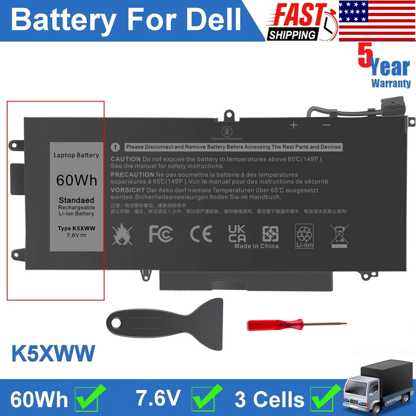 For Dell Latitude 5289 E5289 7389 7390 L3180 2 in 1 71TG4 0X49C1 K5XWW Battery