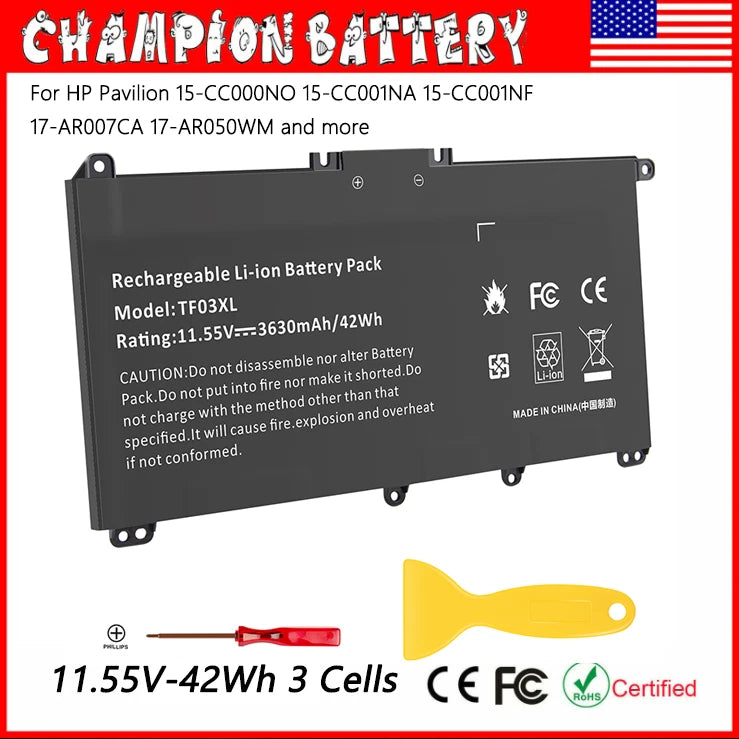 TF03XL Battery for HP Pavilion 14-bk 14-cd 15-cc 15-cd 17-ar 920070-855 42Wh