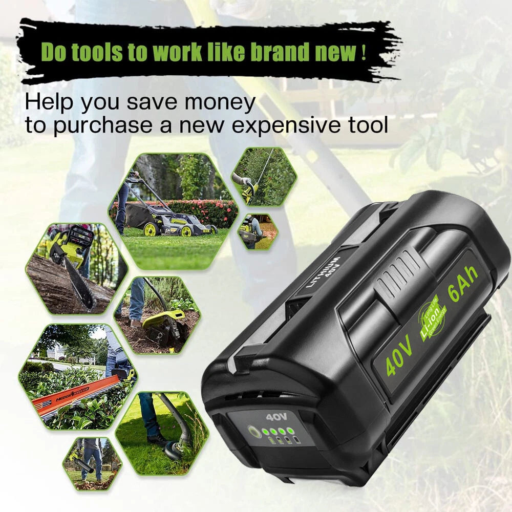 40V Battery For Ryobi 40 Volt 6.0Ah Lithium OP4060 OP4030 OP4050 OP40602 OP40261