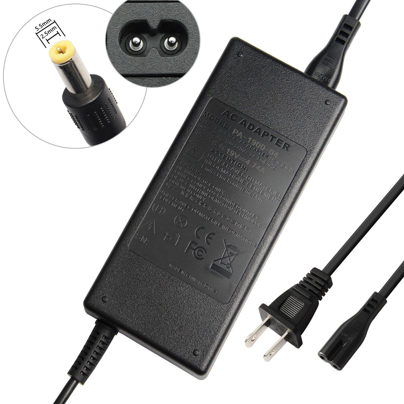 19V 4.74A 5.5*2.5mm 90W AC Power Adapter Charger for Toshiba Asus Acer HP +Cord