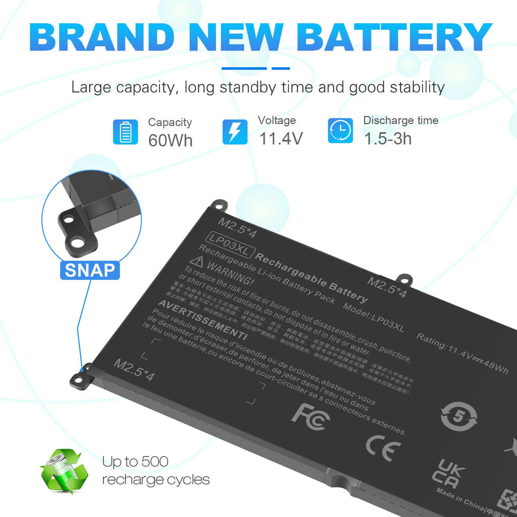 LP03XL Battery For HP Envy 15-AE000 14-J 15-AE124TX M6-P113DX TPN-C121 11.4V-60W