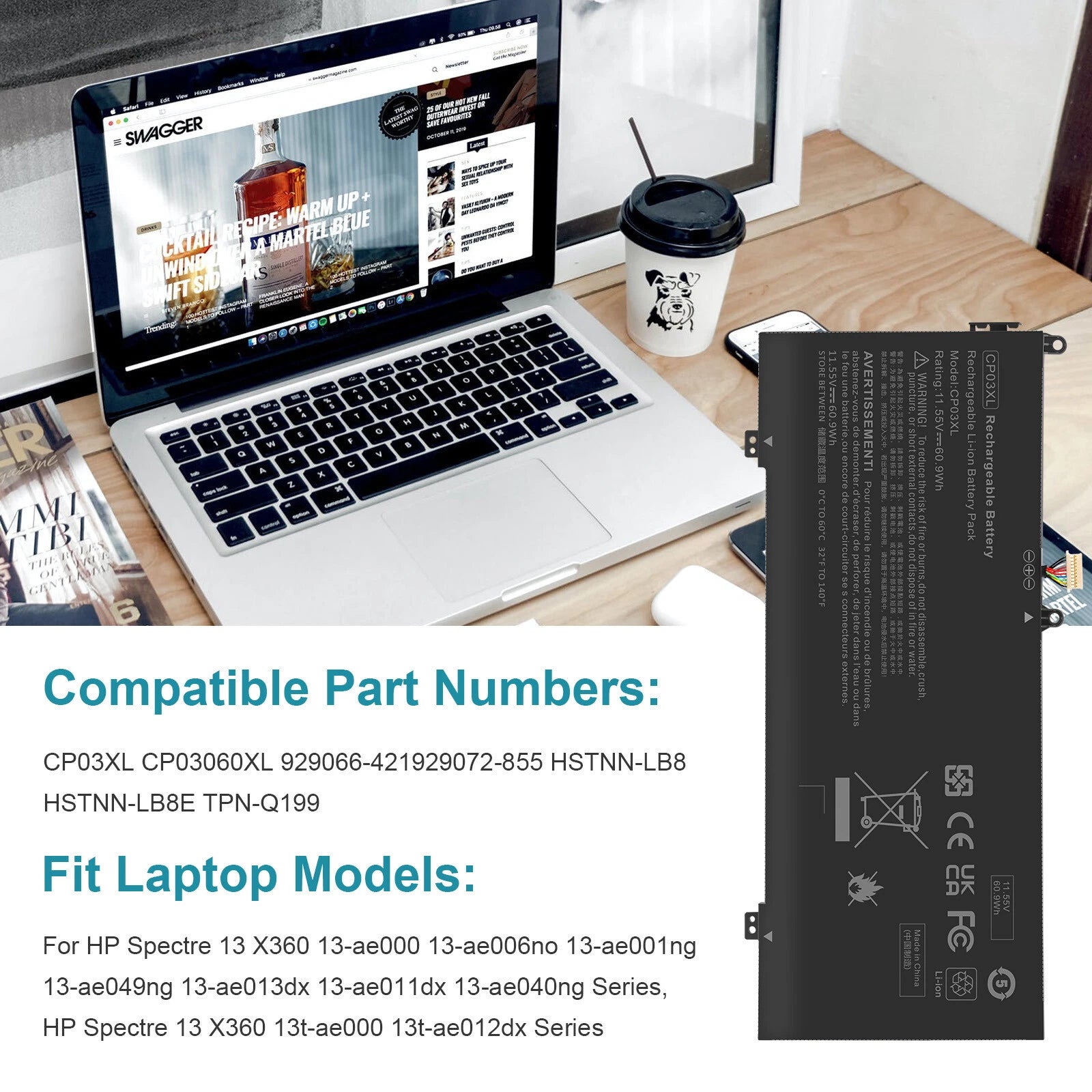 CP03XL Laptop Battery for HP Spectre X360 13 X3603-ae012dx 13-ae000 13-ae011dx