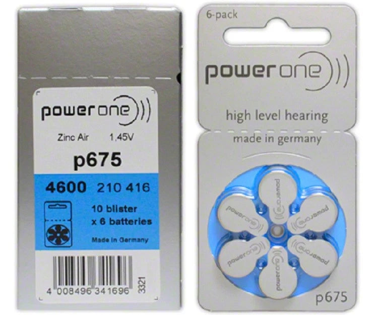 60 PowerOne Hearing Aid Batteries SIZE 10, 13, 312, Implant Made in Germany-2029