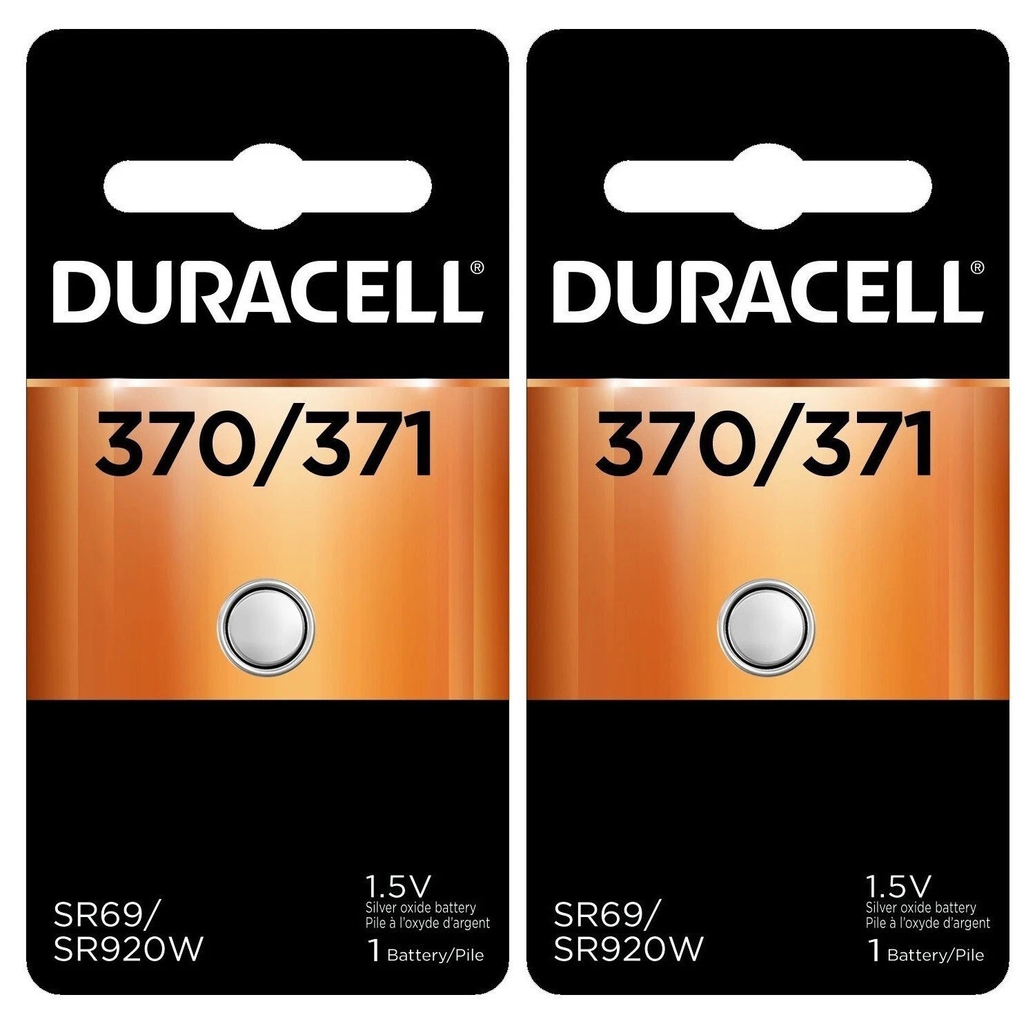 2 370/371 Duracell Silver Oxide Batteries (AG6, D370, D371, G64, SR69, SR920W)