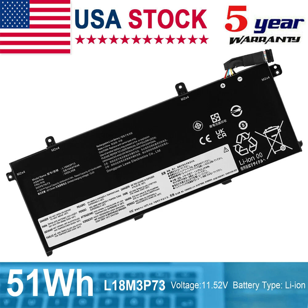 For Lenovo Battery ThinkPad P43s T490 T495 T14 L18M3P73 L18M3P74 02DL007