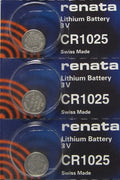 CR1025 Lithium Battery, Package of 3 By Renata