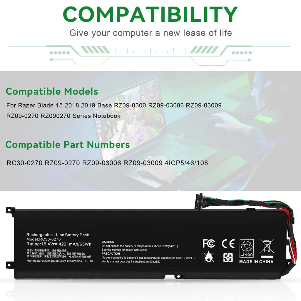?RC30-0270 Laptop Battery for Razer Blade 15 Base 2018 2019 RZ09-03006 RZ09-0270