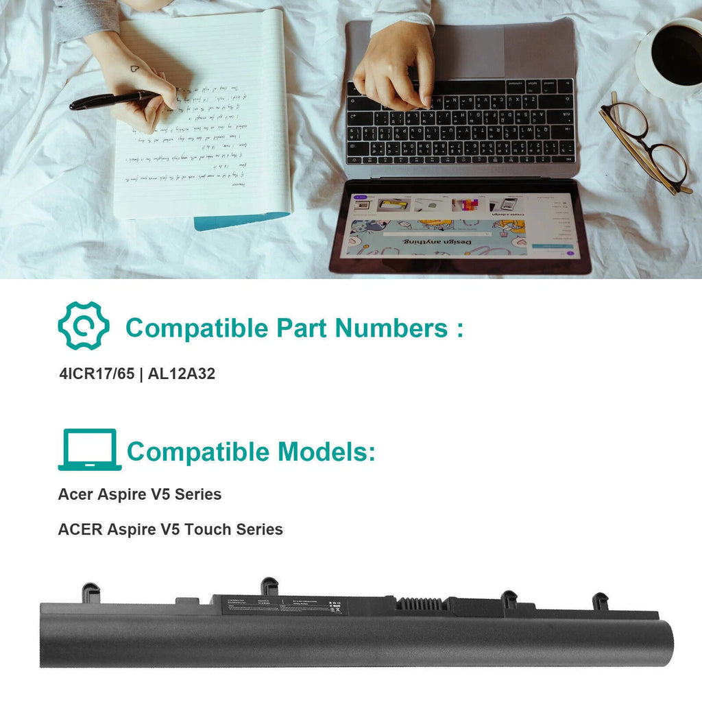 AL12A32 Battery for Acer Aspire V5-431 V5-471 V5-531P V5-551 V5-571 4ICR17/65