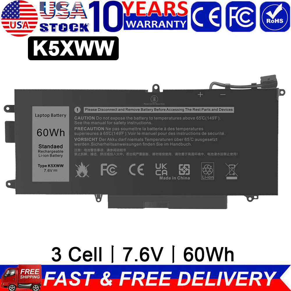 K5XWW Battery For Dell Latitude 7389 7390 L3180 5285 5289 2 in 1 71TG4 / Charger