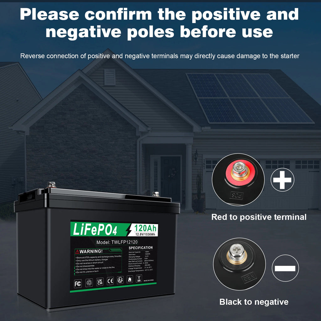12V 120Ah LiFePO4 Lithium Battery BMS Deep Cycle 20A 24V Smart Battery Charger