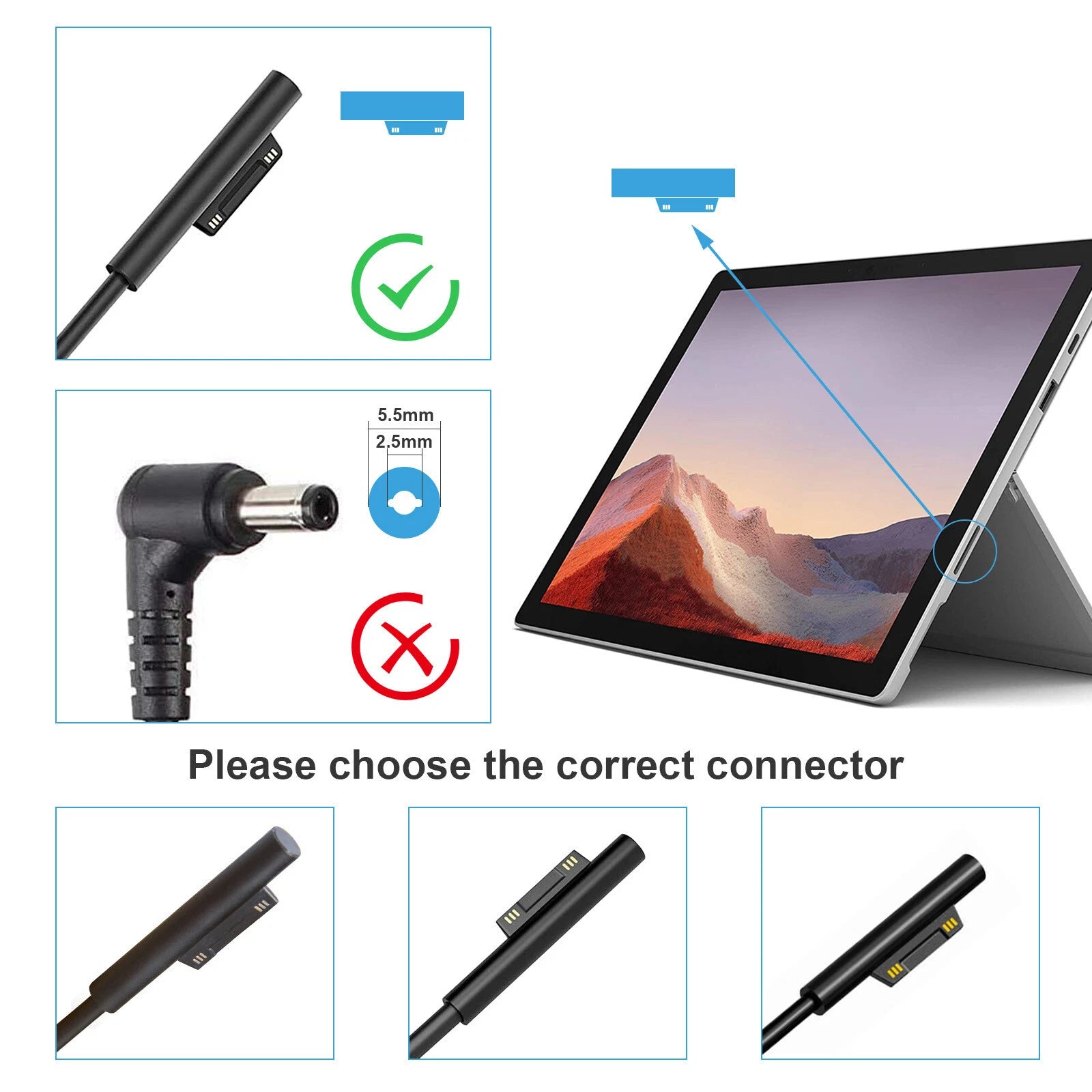 36W 1625 Charger for Microsoft Surface Pro 3 4 5 AC Power Supply 5V USB Port US