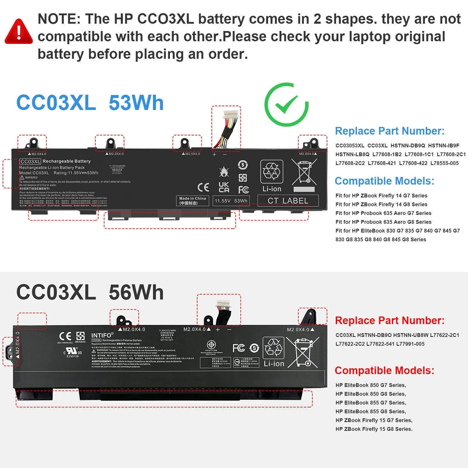 CC03XL Battery for HP ZBook Firefly 14 G7/G8 EliteBook 840 845 G7/G8 Series 53wh