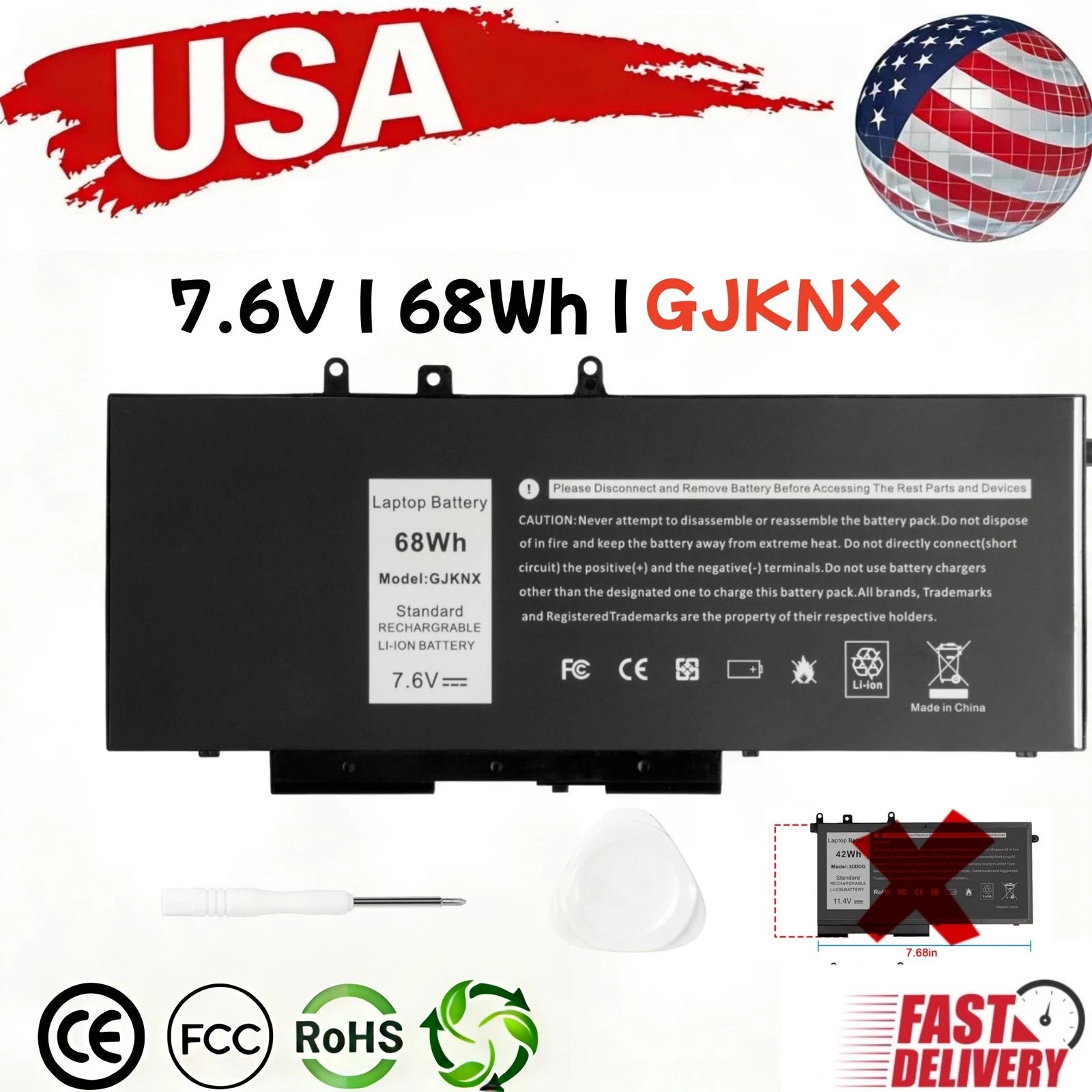 ?LOT 50X GJKNX Battery For Dell Latitude 5480 5580 5280 5490 5491 5580 5590 US
