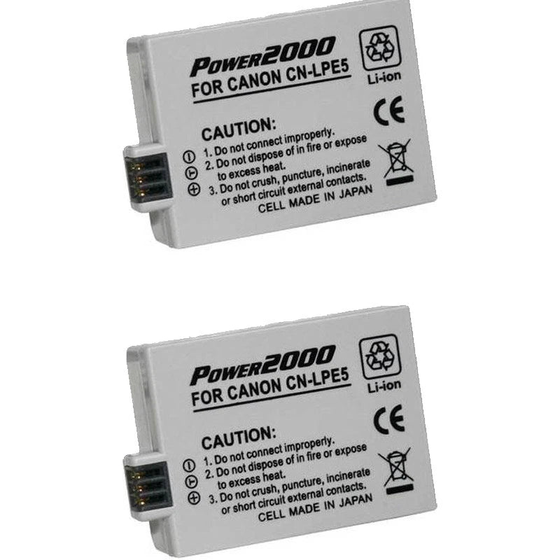 2 X Power2000 LP-E5 Rechargeable Battery for Canon XS, XSi, T1i SLR Camera