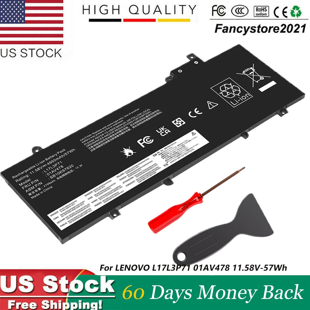01AV478 Battery For Lenovo ThinkPad T480s 01AV479 01AV480 L17L3P71 L17M3P71 57Wh