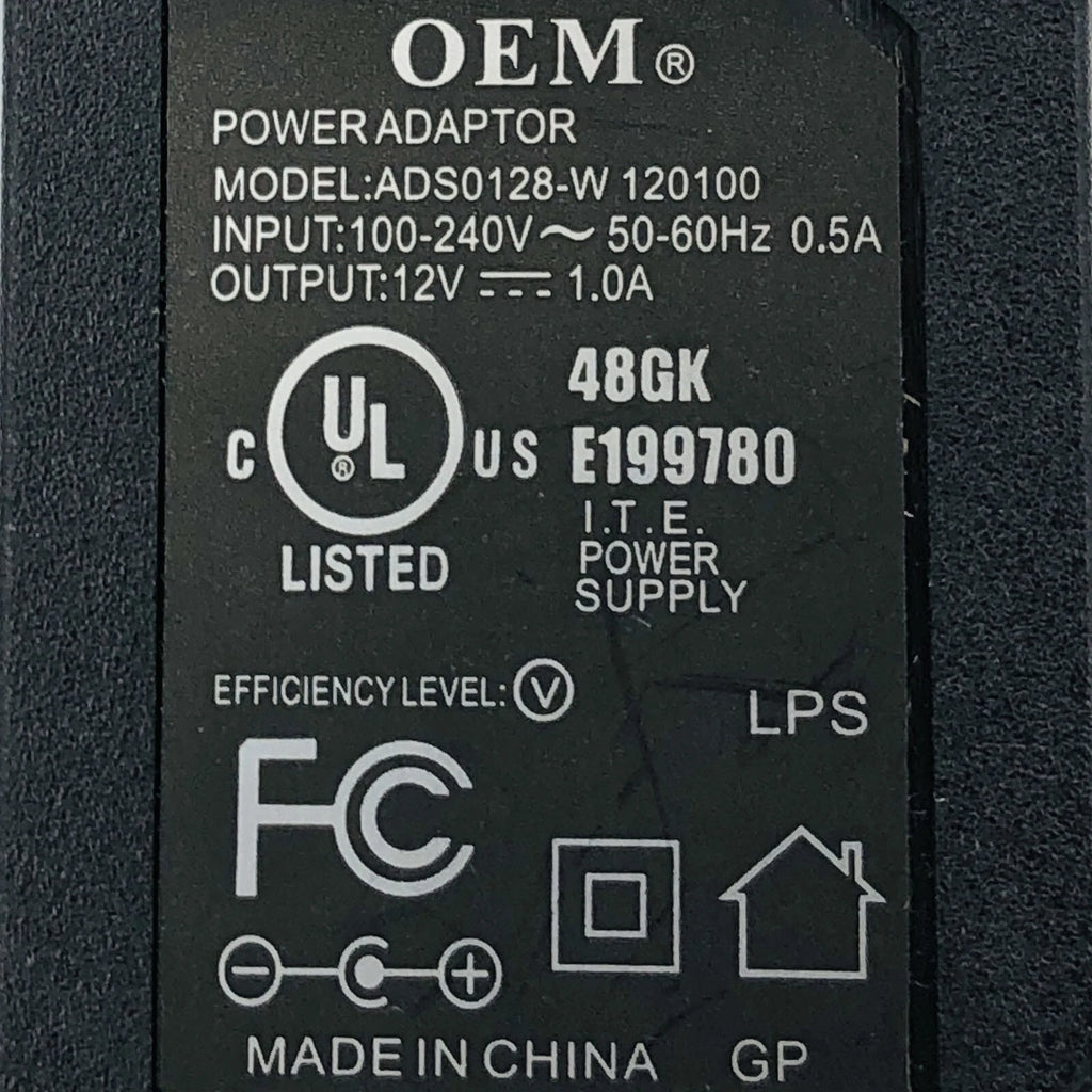 NEW Genuine OEM 12V 1A Wall AC/DC Adapter ADS0128-W 120100 I.T.E. Power Supply