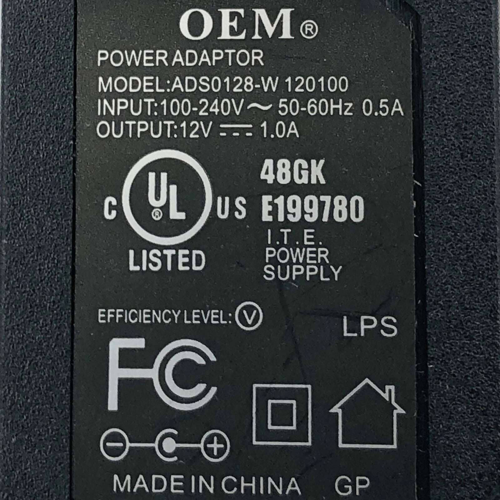 NEW Genuine OEM 12V 1A Wall AC/DC Adapter ADS0128-W 120100 I.T.E. Power Supply