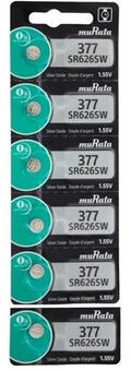 MuRata 377 Silver Oxide Button Battery (6 Pack)