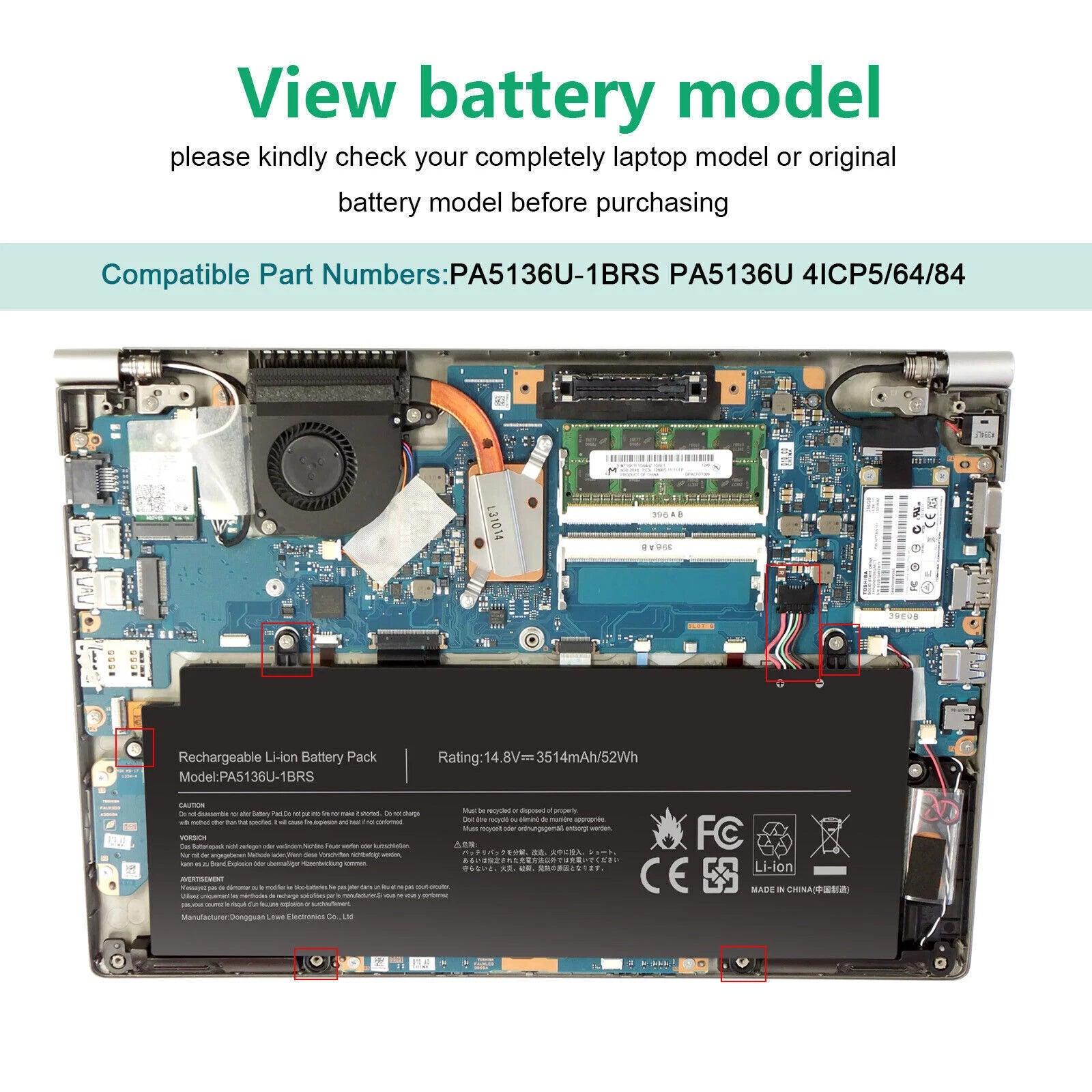 PA5136U-1BRS 14.8V 52Wh Battery for Toshiba Portege Z30 Z30-A Z30-A1301 Z30-B