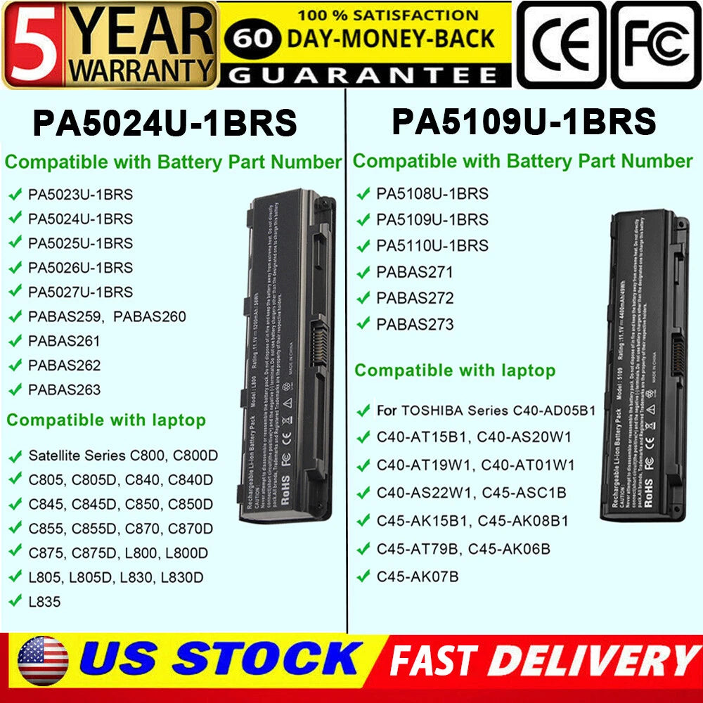 PA5024U-1BRS PA5109U Battery for Toshiba Satellite C800 C850 C855 C870 L830 L870
