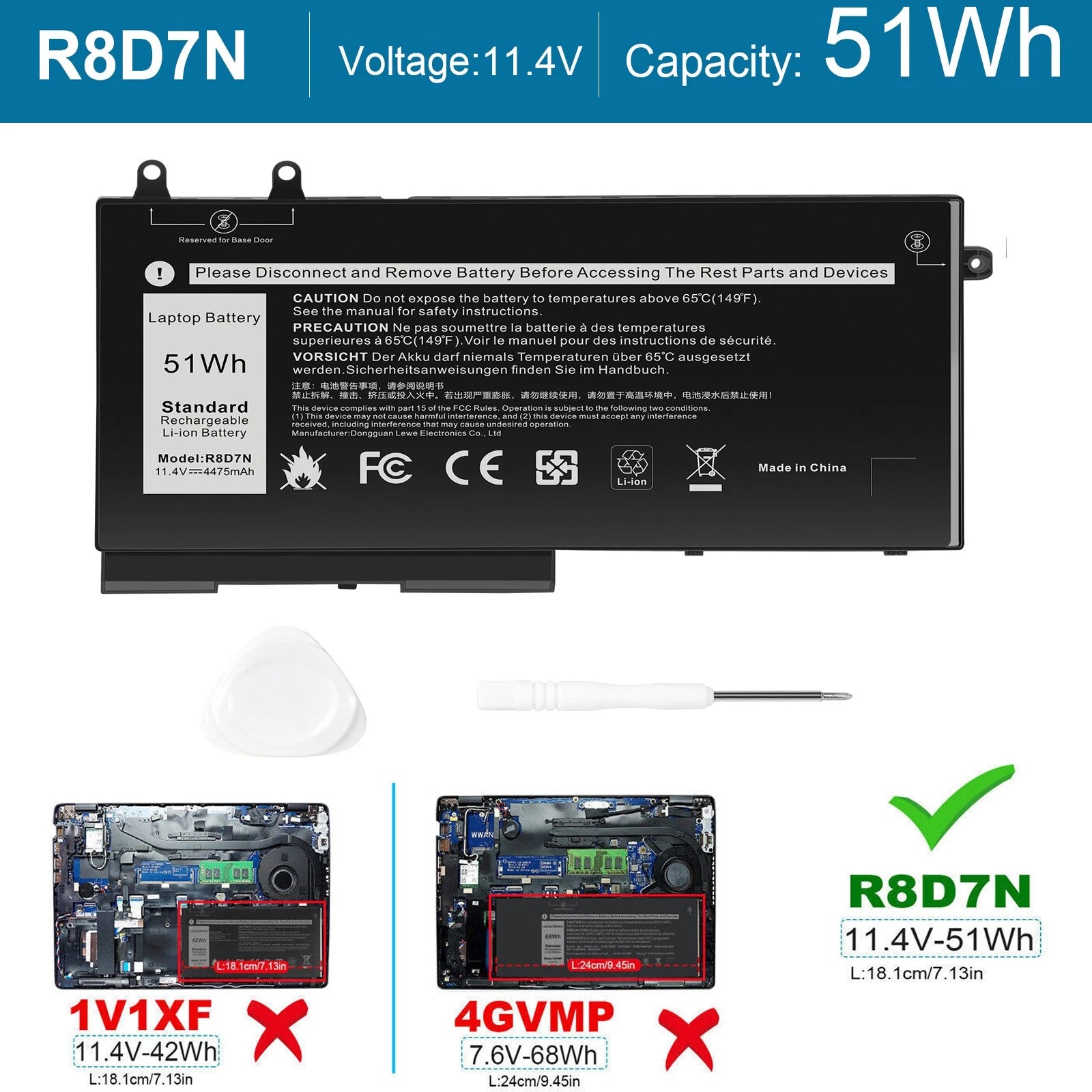 ??LOT Replacement Battery For Dell Latitude 5400 5410 5500 5510 R8D7N W8GMW 51Wh