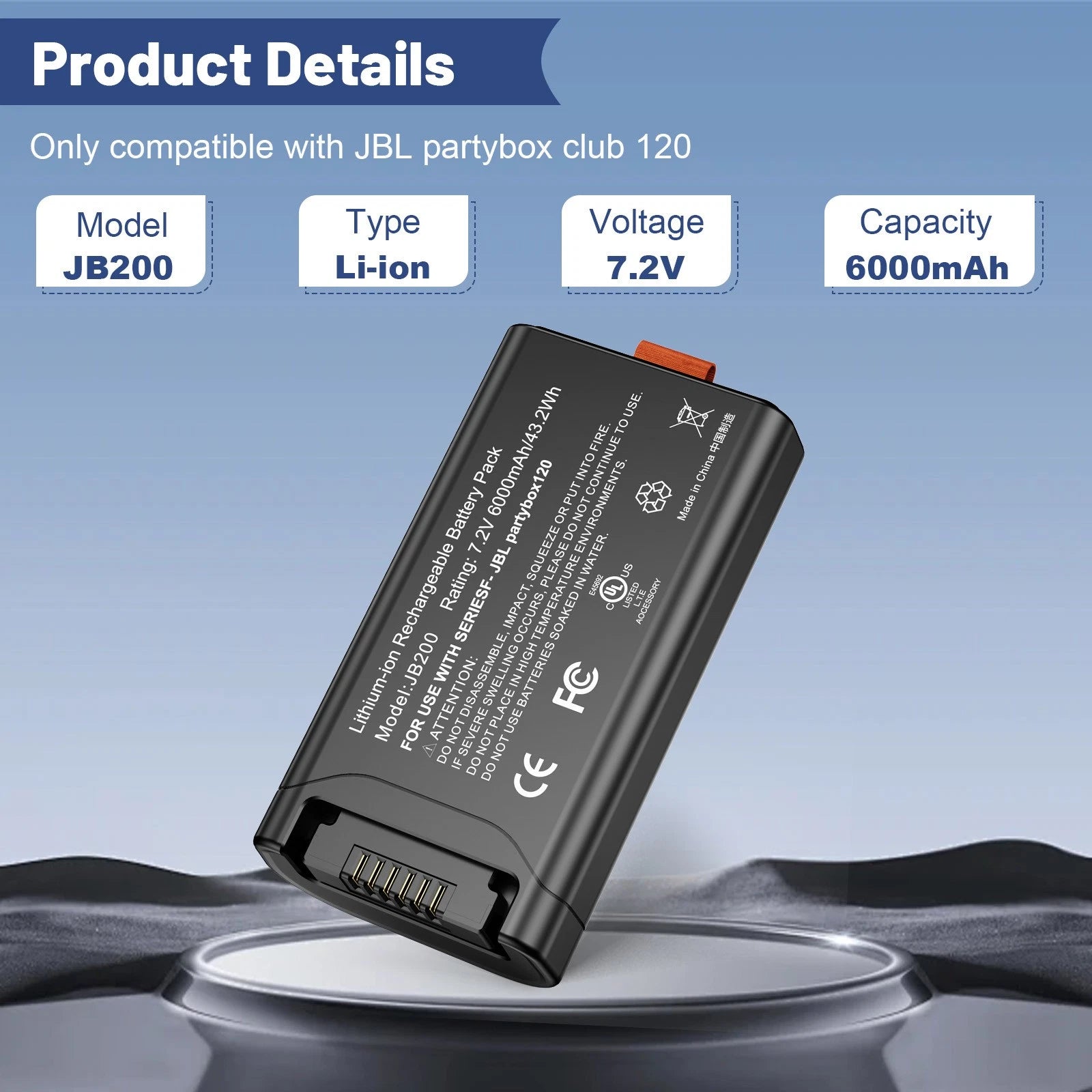 6000mah Battery for JBL PartyBox Club 120 Portable Bluetooth Speaker With Type-C