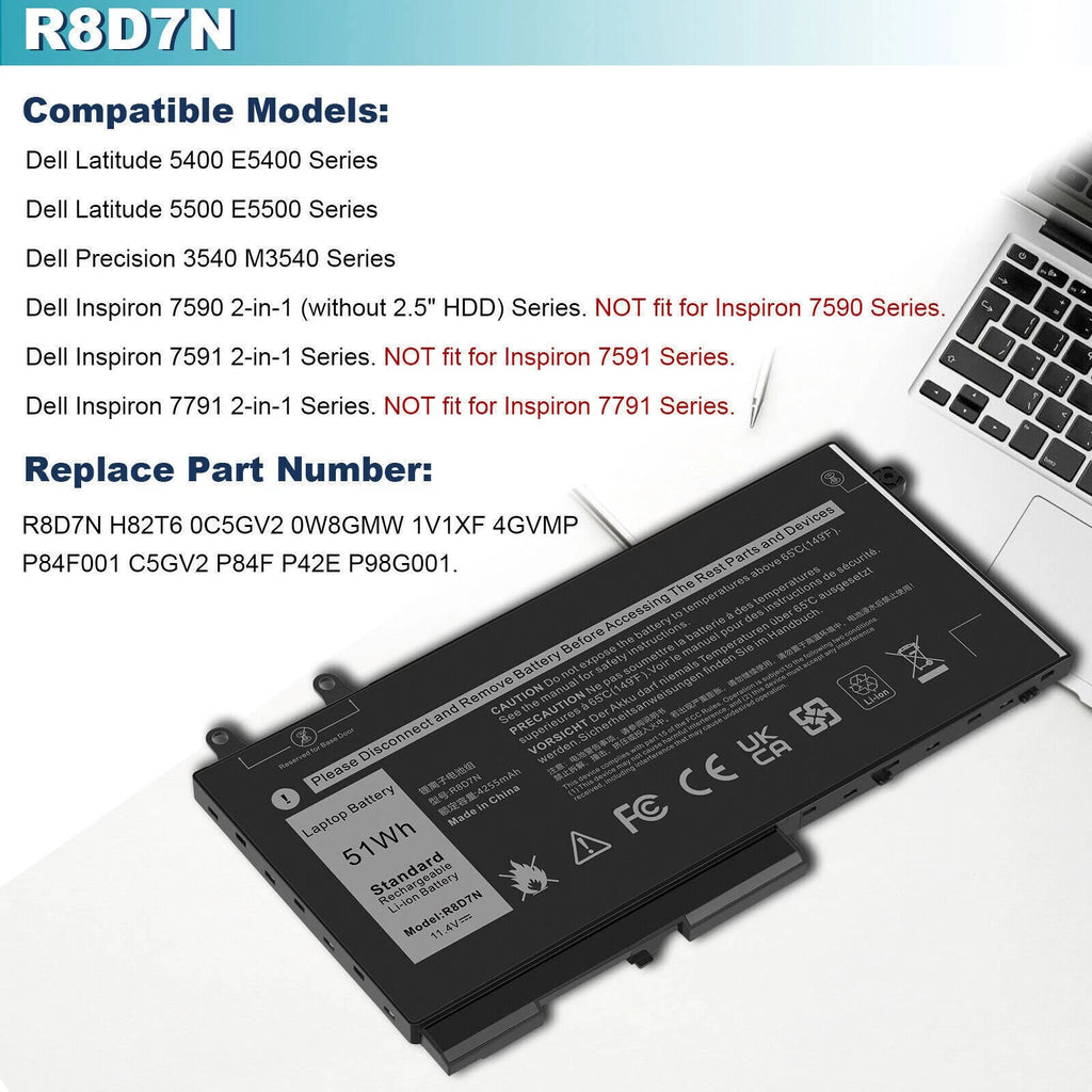 ?R8D7N Battery For Dell Precision 3540 3550 Latitude 5400 5500 5510 5410 51Wh US