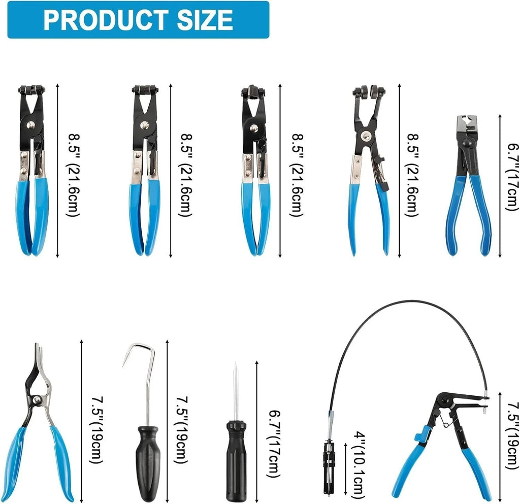 9x Flexible Hose Clamp Clip Pliers Set Swivel Jaw Flat Angled Band Remover Tool