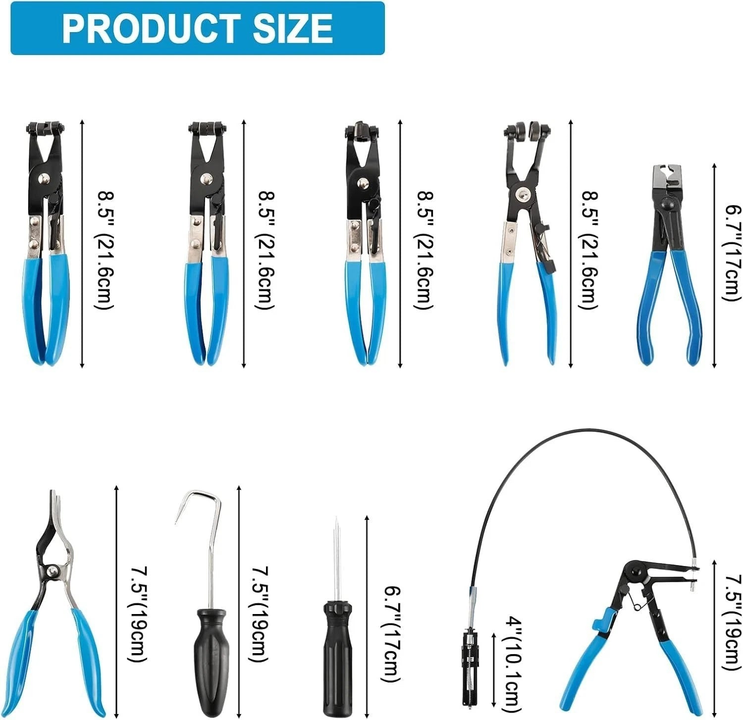 9x Flexible Hose Clamp Clip Pliers Set Swivel Jaw Flat Angled Band Remover Tool