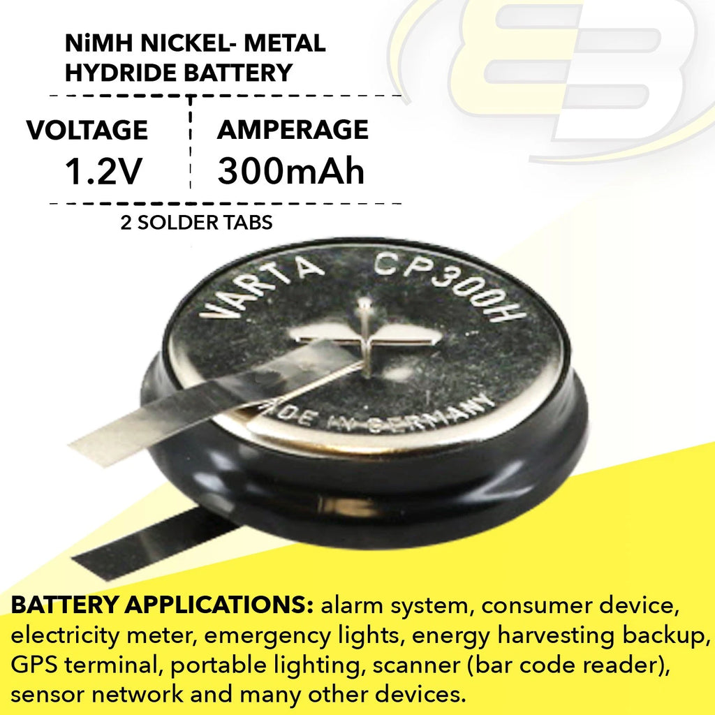 3x 1/CP300H-TABS 1.2V 300mAh NiMH Battery w/TABS For Portable Lighting, Scanner