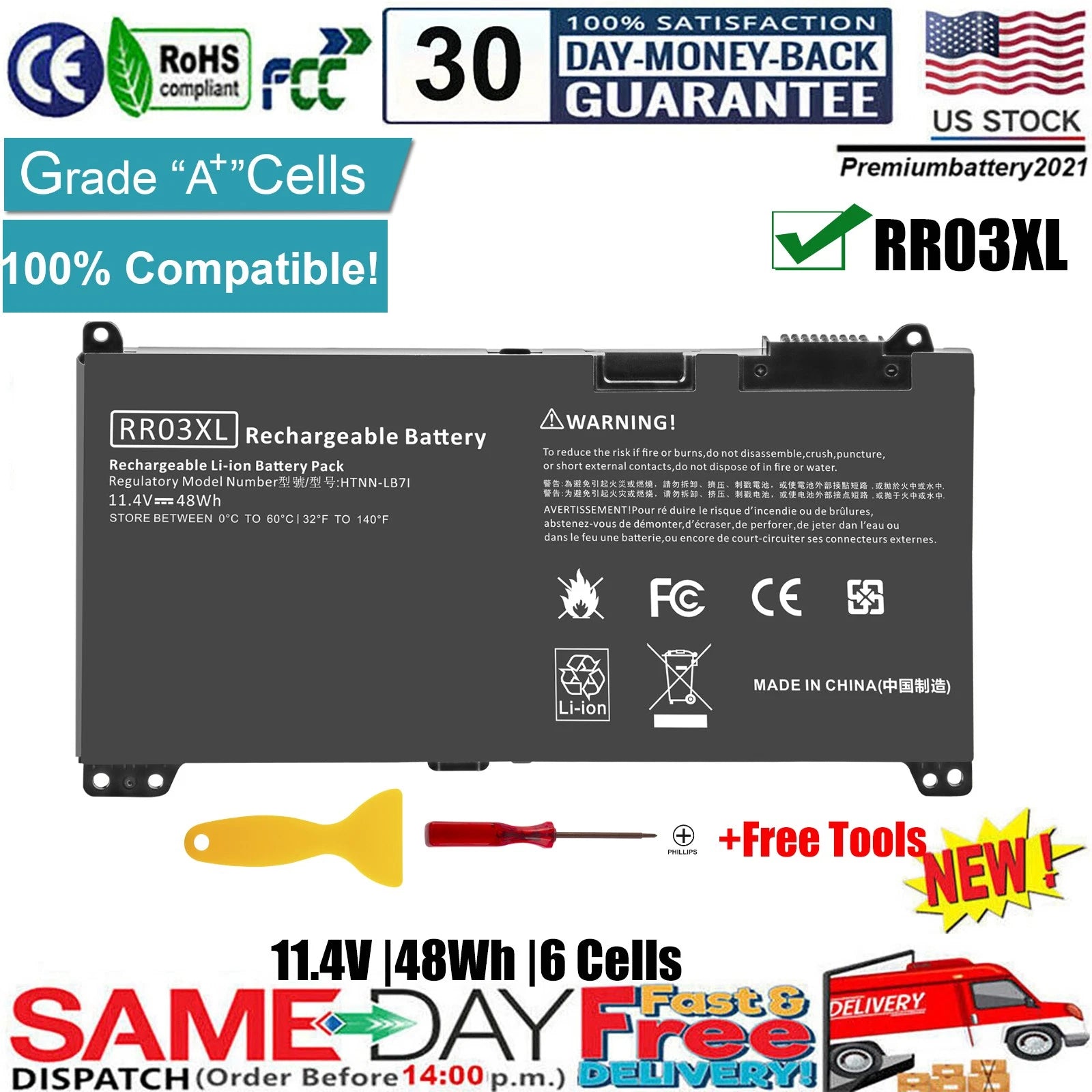 ?LOT RR03XL Battery For HP ProBook 440 450 470 G4 G5 Serie HSTNN-LB7I HSTNN-UB7C