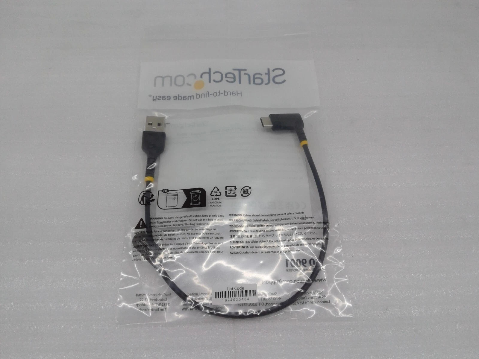 Lot of 5 NEW STARTECH R2ACR-30C 30Cm USB-A To C Charging Cable Right Angle