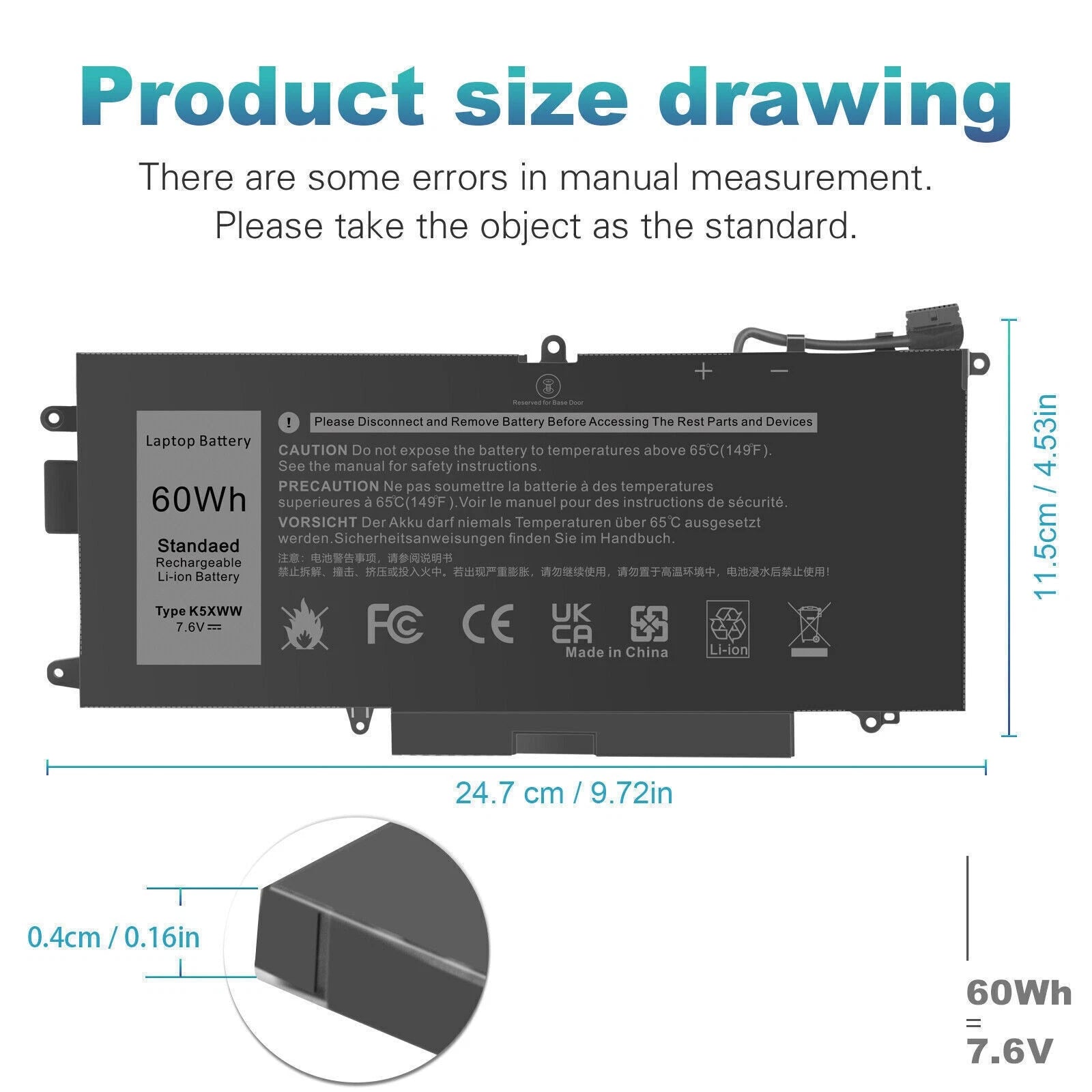 K5XWW Battery For Dell Latitude 7389 7390 L3180 5285 5289 2 in 1 71TG4 60Wh New